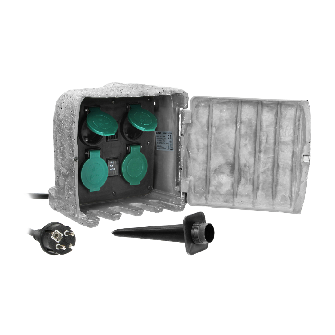 Garden socket - 230V - 4-way - Decorative stone