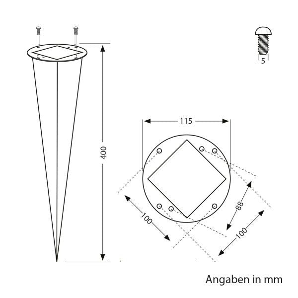 Stainless steel ground spike - 40cm - With mounting material - Round