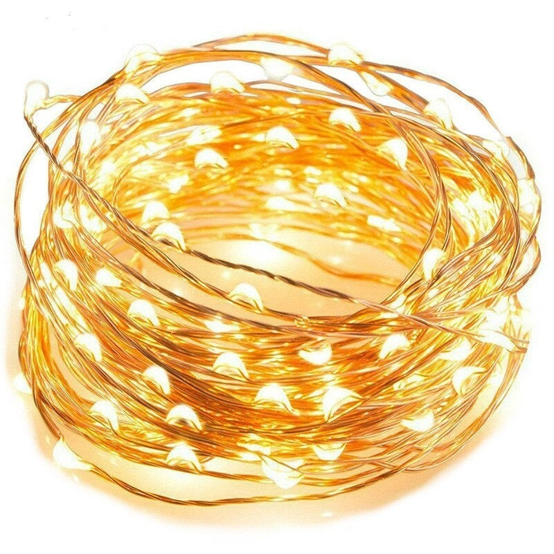 Christmas copper wire LED lighting - Warm white - 10 meters - Battery operated