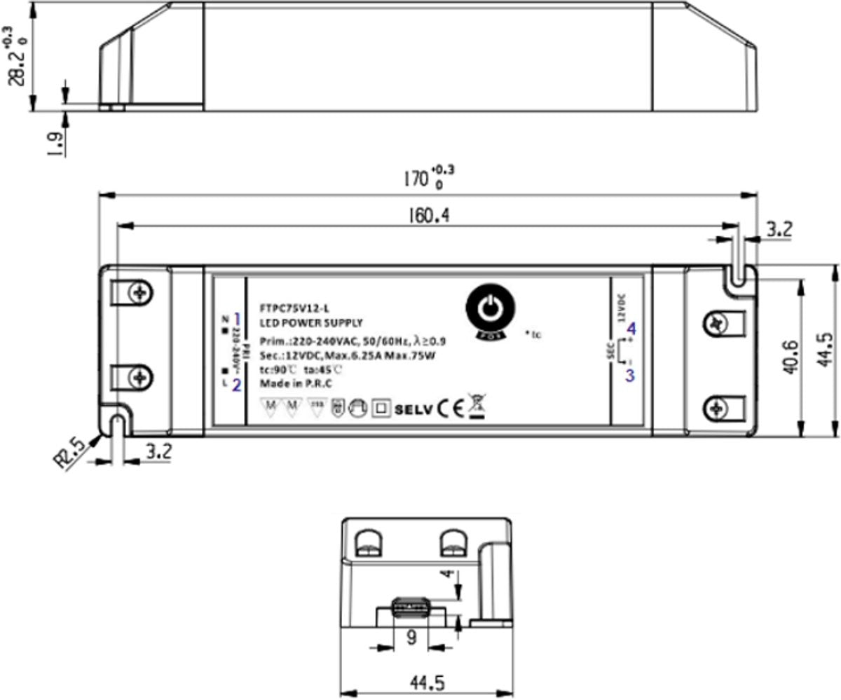 75W 12V DC dimbare voeding