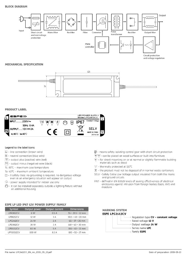 Alimentation LED - 12 V, 2 A - 24 W - IP67 - Étanche - ESPE