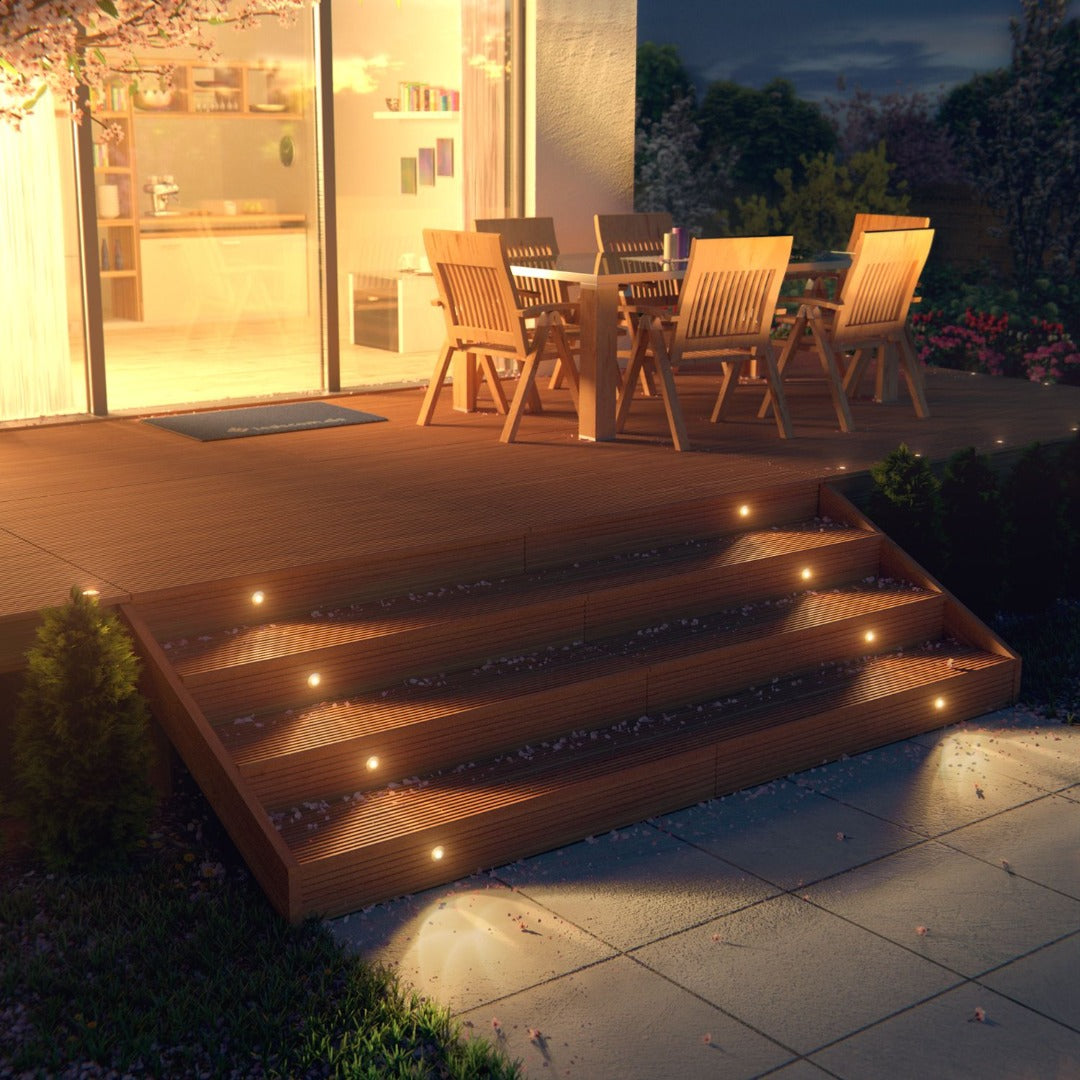 LED terrasverlichting rond - 40mm - 12V - Warm wit - Zilver