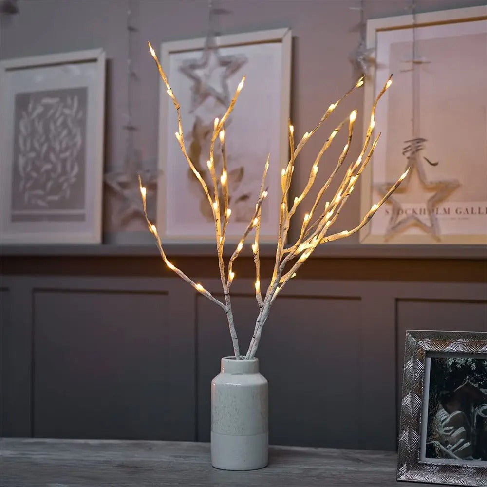 Christmas willow branch set - 20 LEDs - Warm white - White
