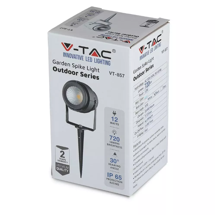 220 volts - Lampe de jardin - Blanc chaud - 12 watts - Boîtier noir - Spot au sol