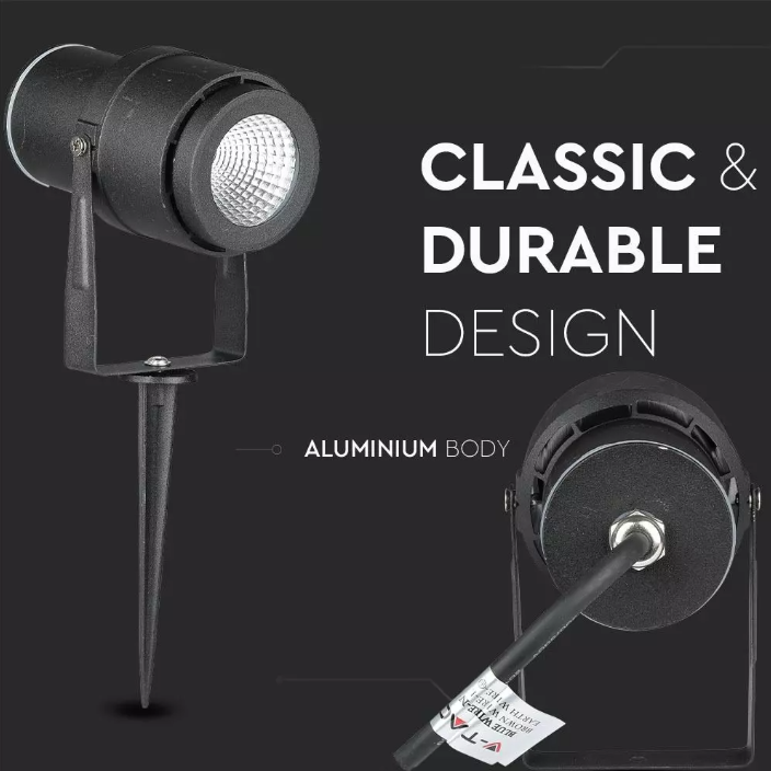 220 volts - Lampe de jardin - Blanc chaud - 12 watts - Boîtier noir - Spot au sol