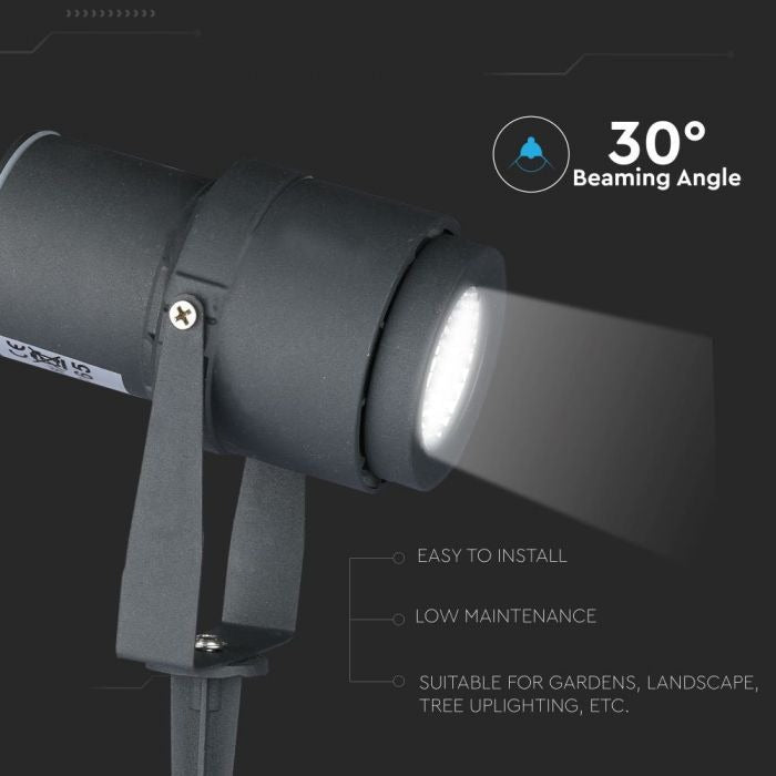 220 volts - Lampe de jardin - Blanc chaud - 12 watts - Boîtier gris - Spot au sol