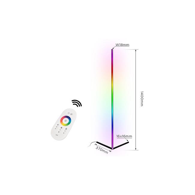 Ambient hoeklamp - RGBW digitaal - Dimbaar - 140cm - Zwart