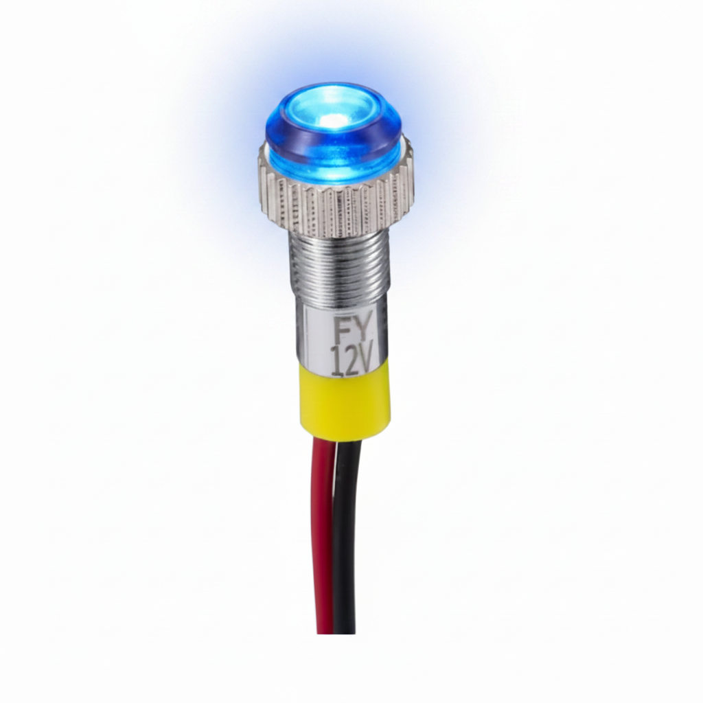 Mini LED indicatielampje - KNIPPEREND - 6mm - 12V - Blauw - Metalen behuizing