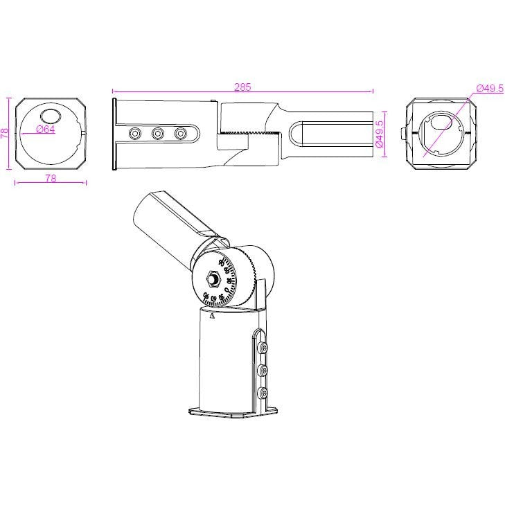 Lantern bracket for pole mounting - Tiltable - Aluminum - Max diameter 50mm