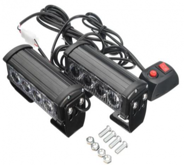 BLAUW bumper flitser 4 LED 12 Volt - Complete Set - Zwart