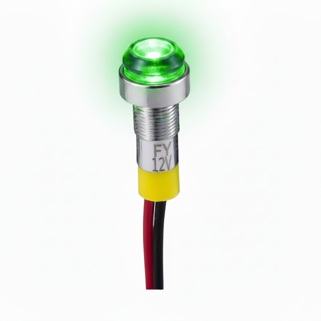 Mini LED indicatielampje - KNIPPEREND - 6mm - 12V - groen - Metalen behuizing