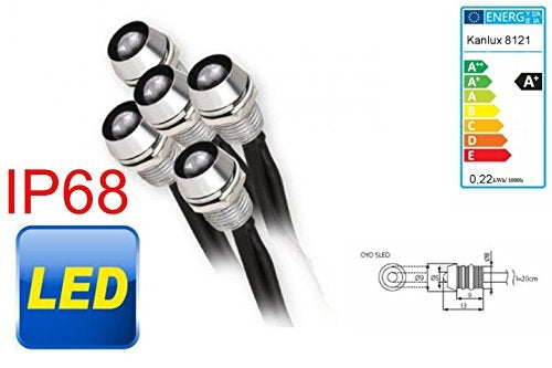 LED mini indicatielampje - set 5 stuks - 7000K koud wit - Metalen behuizing
