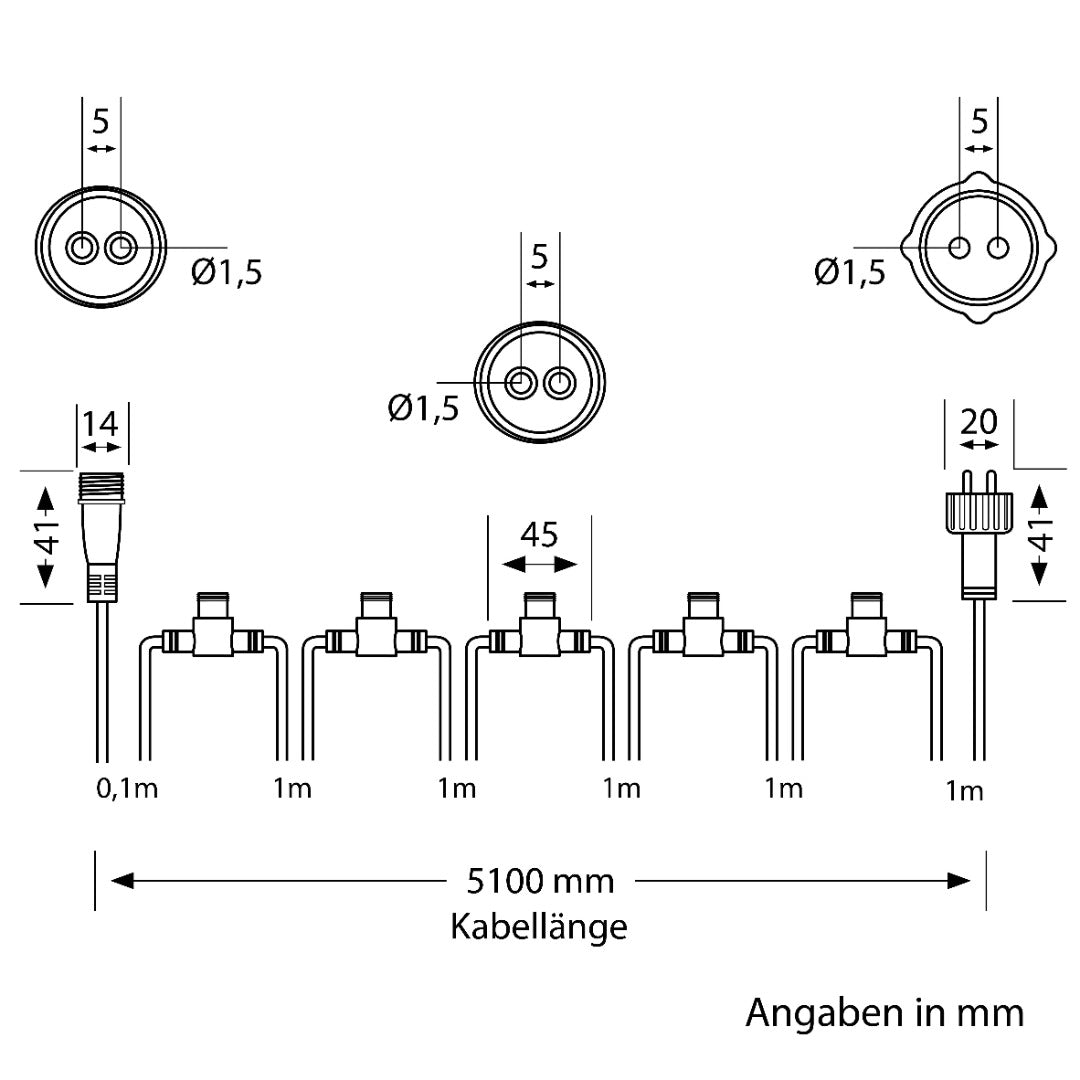 Tuinlamp Hoofdkabel - 5.1 Meter - 6 aansluitingen - NEMO systeem