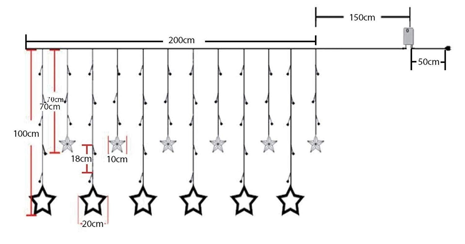 LED Star Curtain Christmas - 12 stars - warm white - 138 LEDs - Connectable