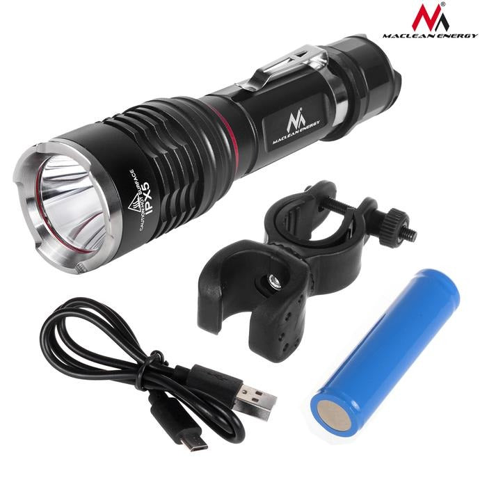 LED flashlight - 900 lumens - USB rechargeable with bike mount - MCE220