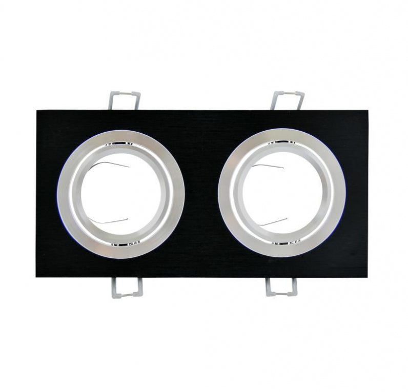 Recessed 2x LED spotlight GU10 - aluminum - rectangular fixture - brushed - black/silver