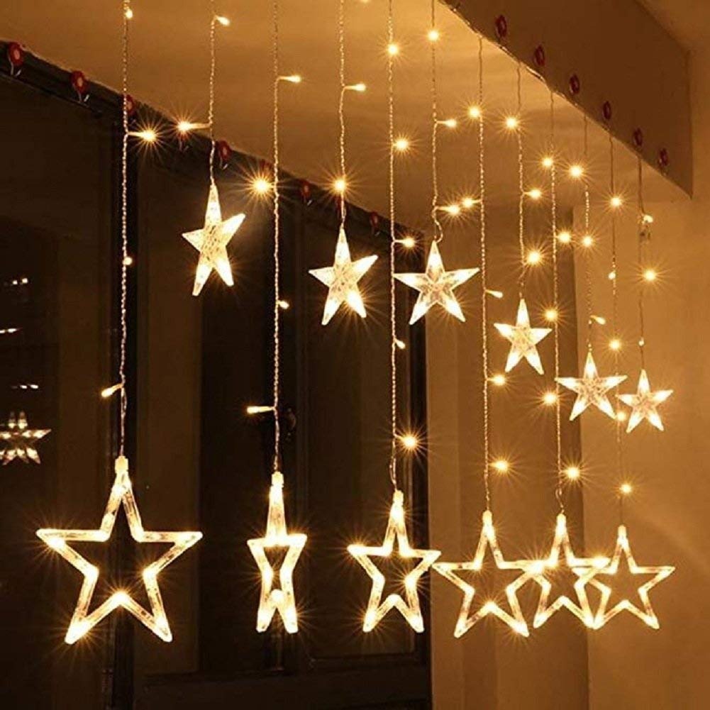 LED Star Curtain Christmas - 12 stars - warm white - 138 LEDs - Connectable