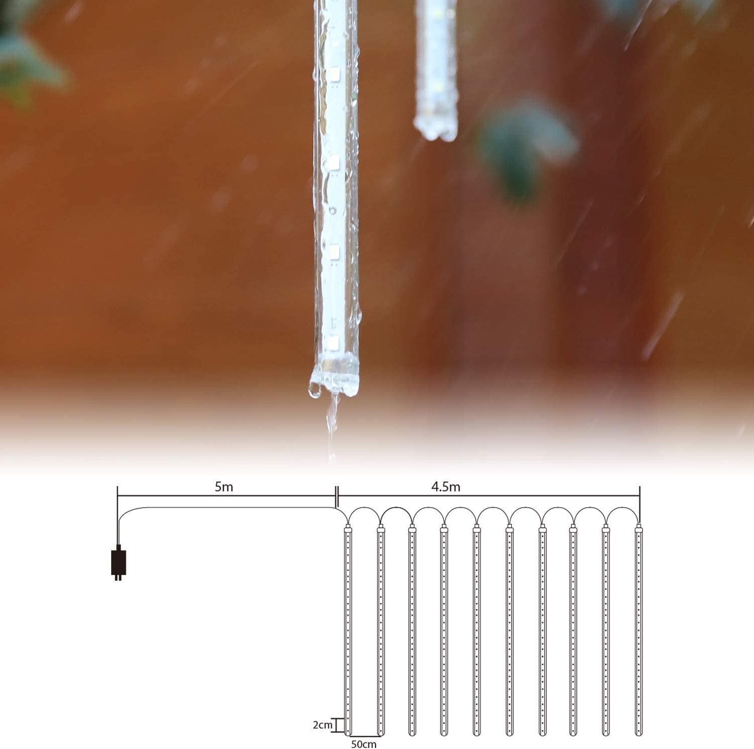 LED Meteoriet regenlichten kerst - 360 LED ijspegels.10 spiralen - 50 cm tubes - Warm Wit