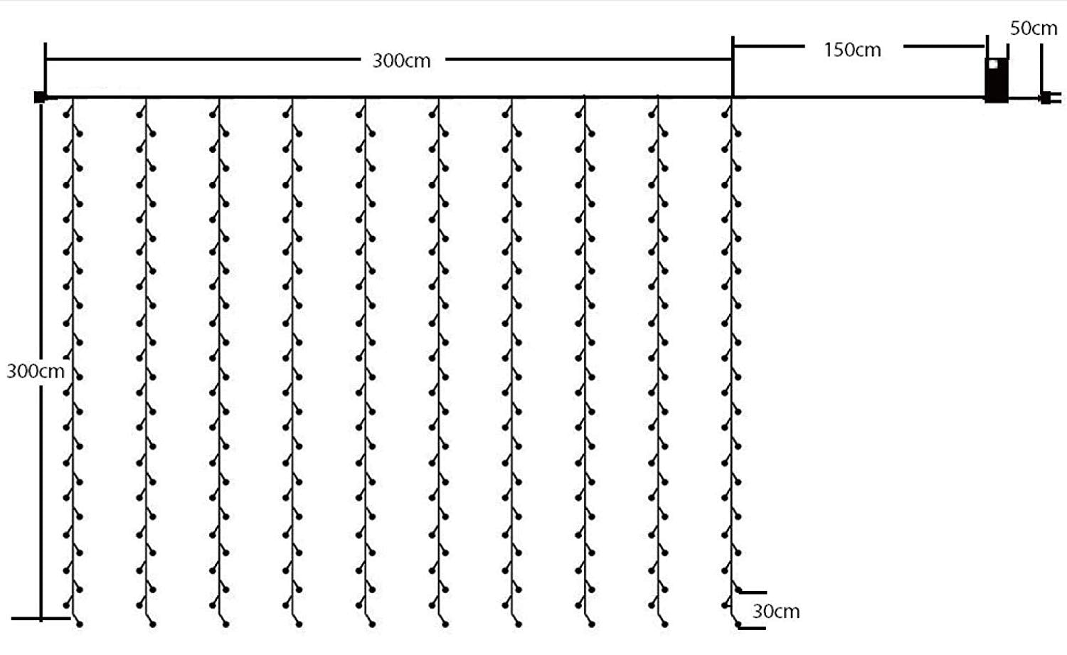 Led gordijn kerst - 3 x 3 meter - koud wit - 300 leds