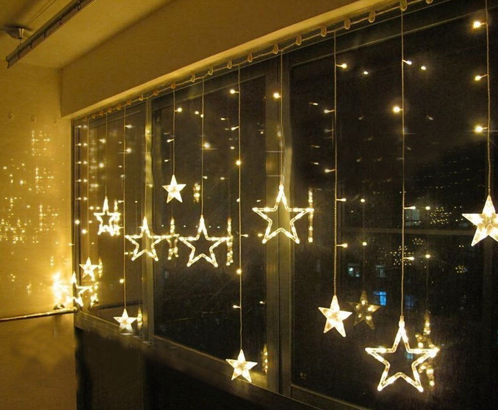 LED Star Curtain Christmas - 12 stars - warm white - 138 LEDs - Connectable