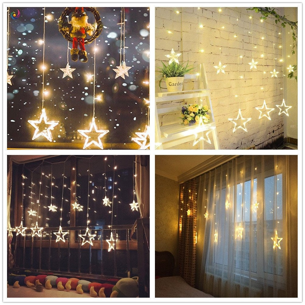LED Star Curtain Christmas - 12 stars - warm white - 138 LEDs - Connectable