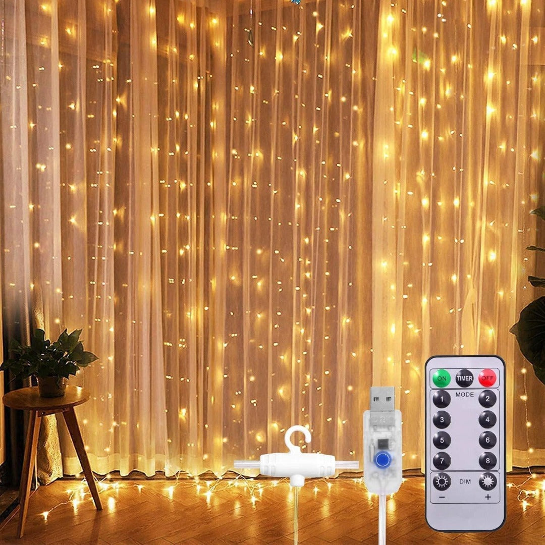 Christmas LED curtain - Ultra thin - 3 x 3 meters - Warm white - USB - With controller