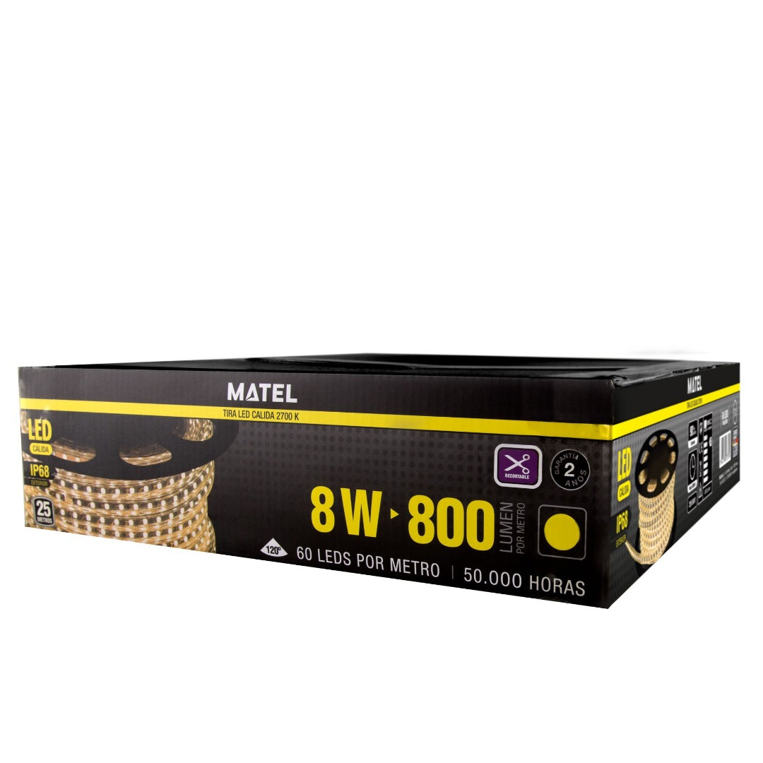 Bande LED blanc chaud extérieure IP68 - 25 mètres - 220 V - Métal