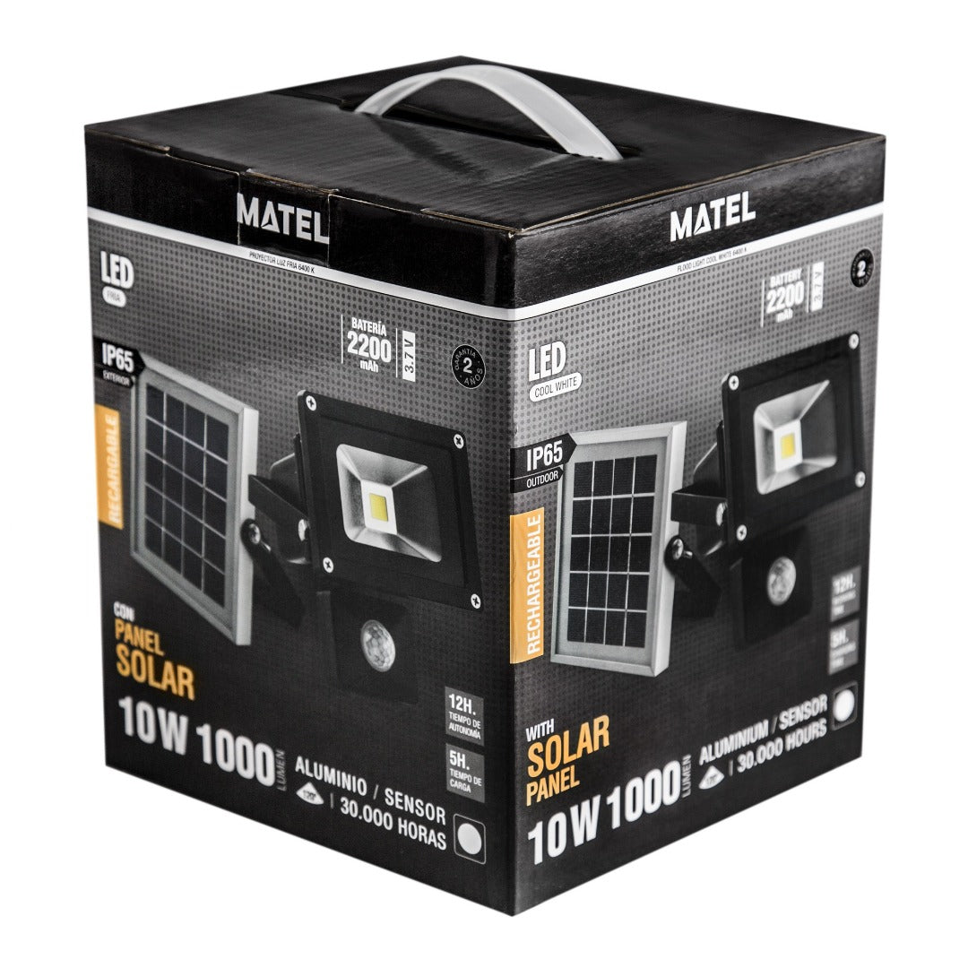 Projecteur LED 10 W avec panneau solaire - 1000 lumens - blanc froid - détecteur PIR
