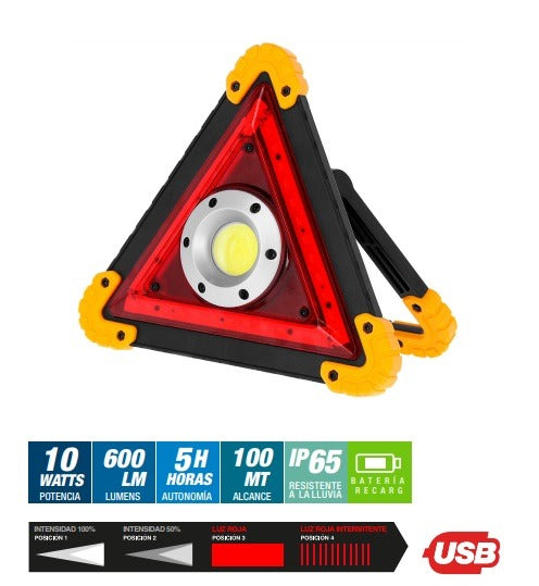 LED warning triangle - 10 watt lamp - rechargeable