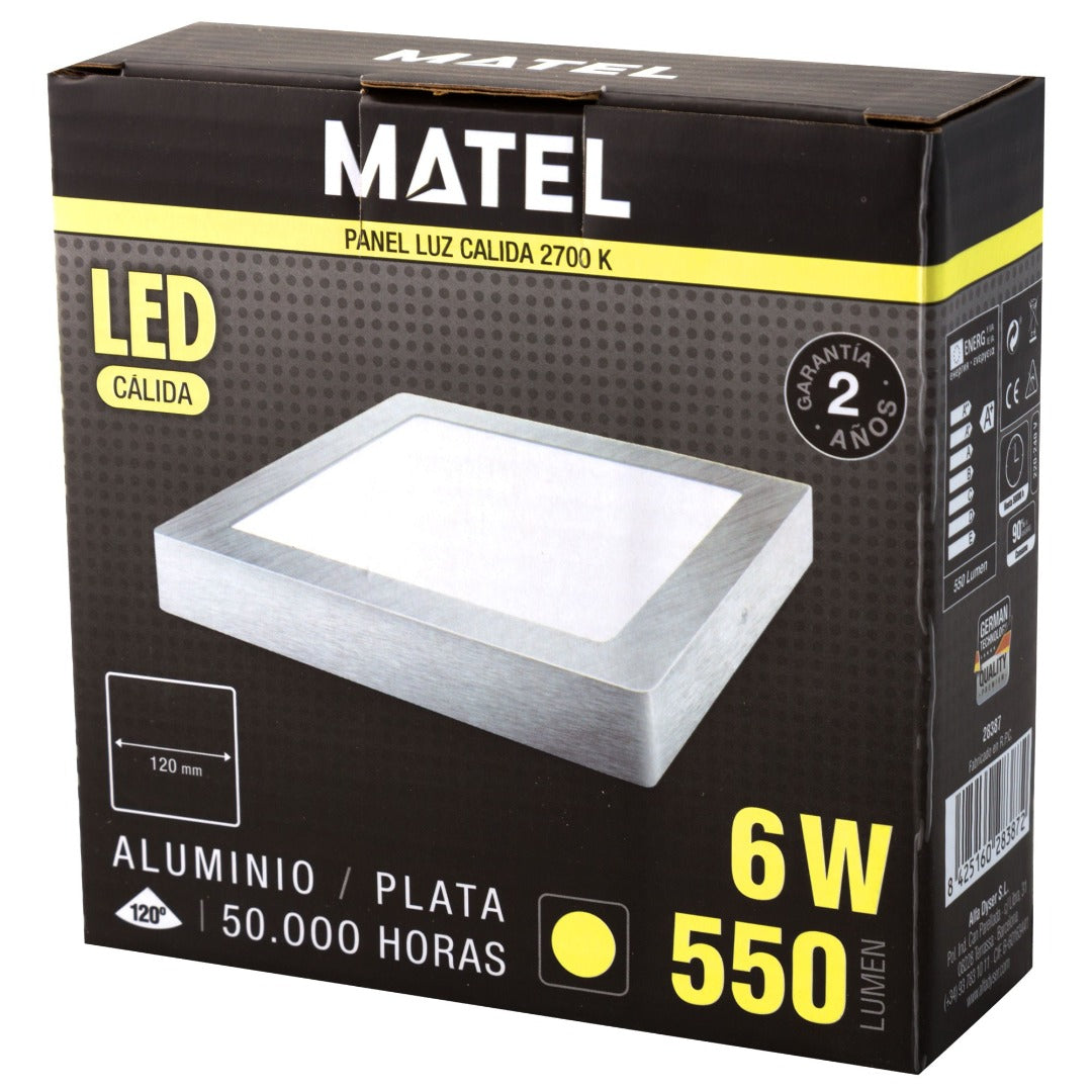 Plafonnier LED - 12 cm - carré à fixation en saillie - Blanc chaud - argent - 6 W