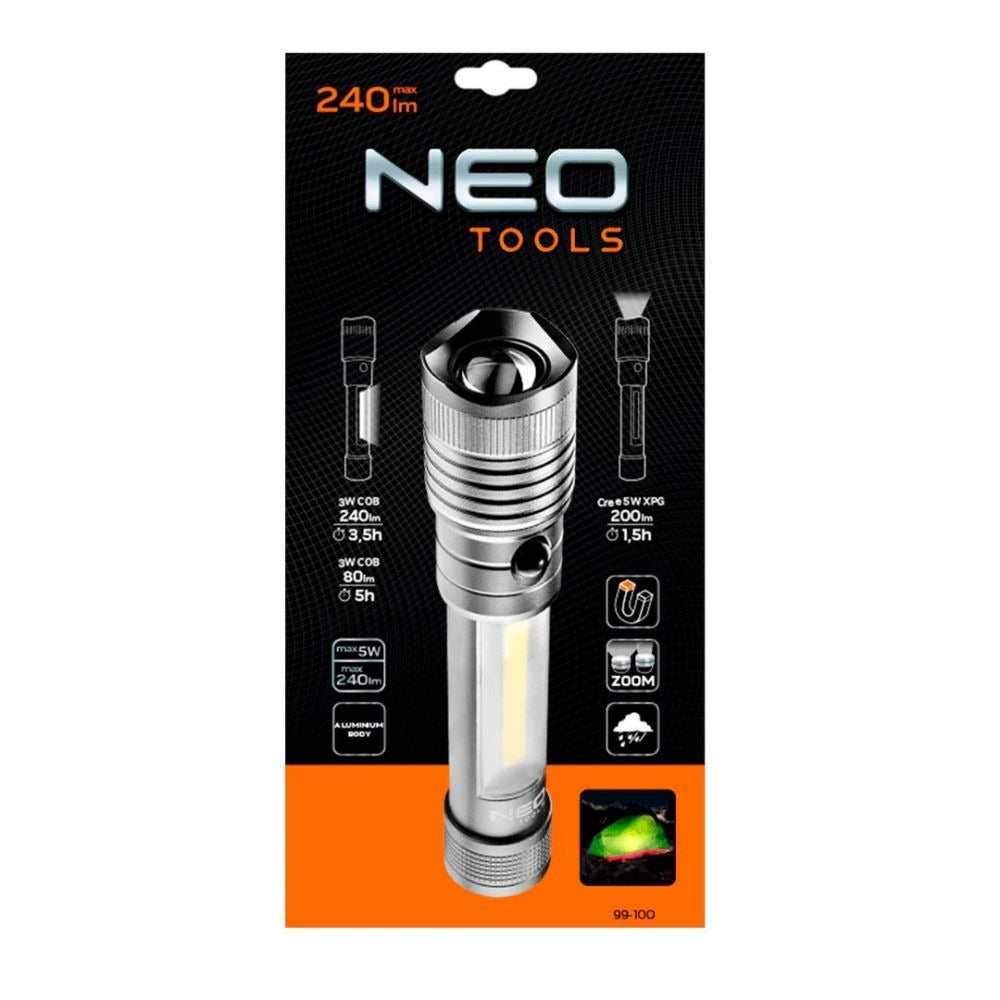 LED flashlight - Two light sources - 240 and 200 lumens - Magnetic