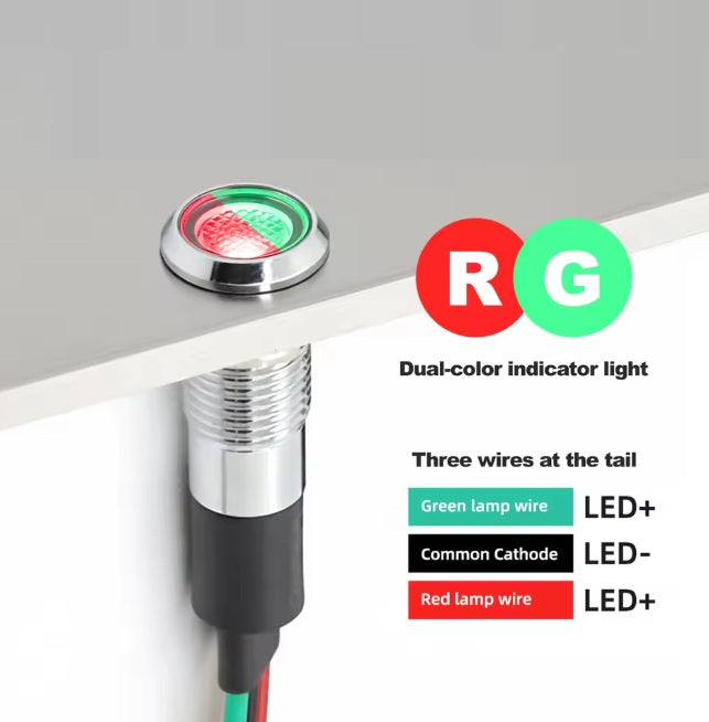 10MM rood groen - Signaallamp 12 tot 24 Volt – flat head - indicatie Lamp - duo led