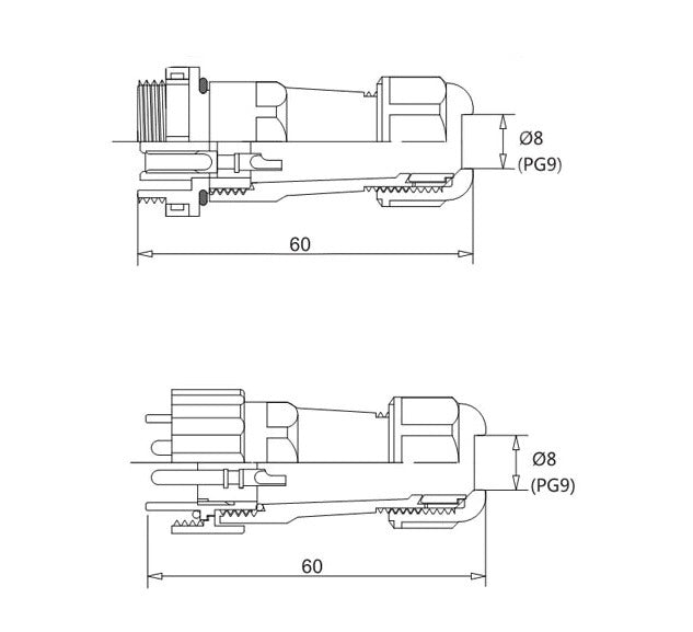 Male + Female - Waterproof Cable Connector - 6-Wire - IP68