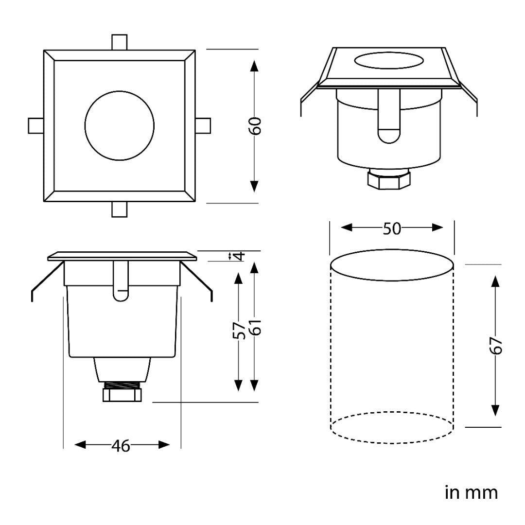 Lampe LED pour terrasse - 6 x 6 cm - 230 V - Blanc chaud - Noir