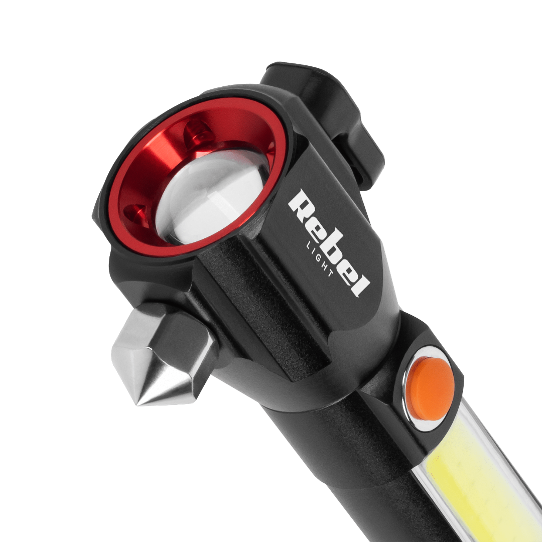 Rechargeable LED flashlight - 285 lumens - safety hammer + knife