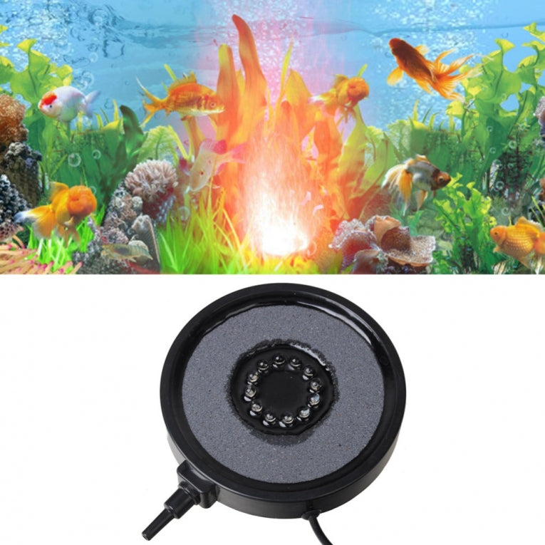 Aquarium Air Stone 12 Colored LEDs - Black