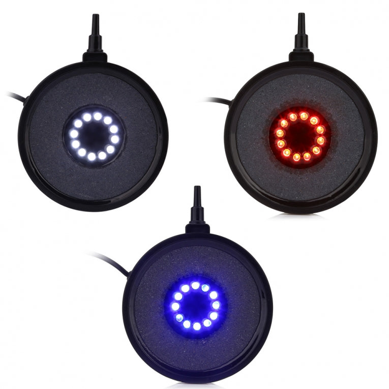 Aquarium Air Stone 12 Colored LEDs - Black