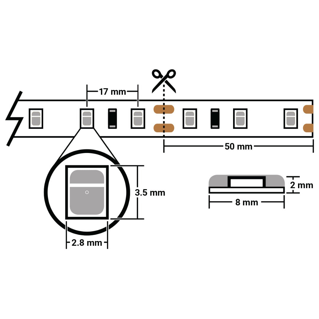 5 meters warm white LED strip waterproof IP68 - 60Leds/m - 24V - 2835