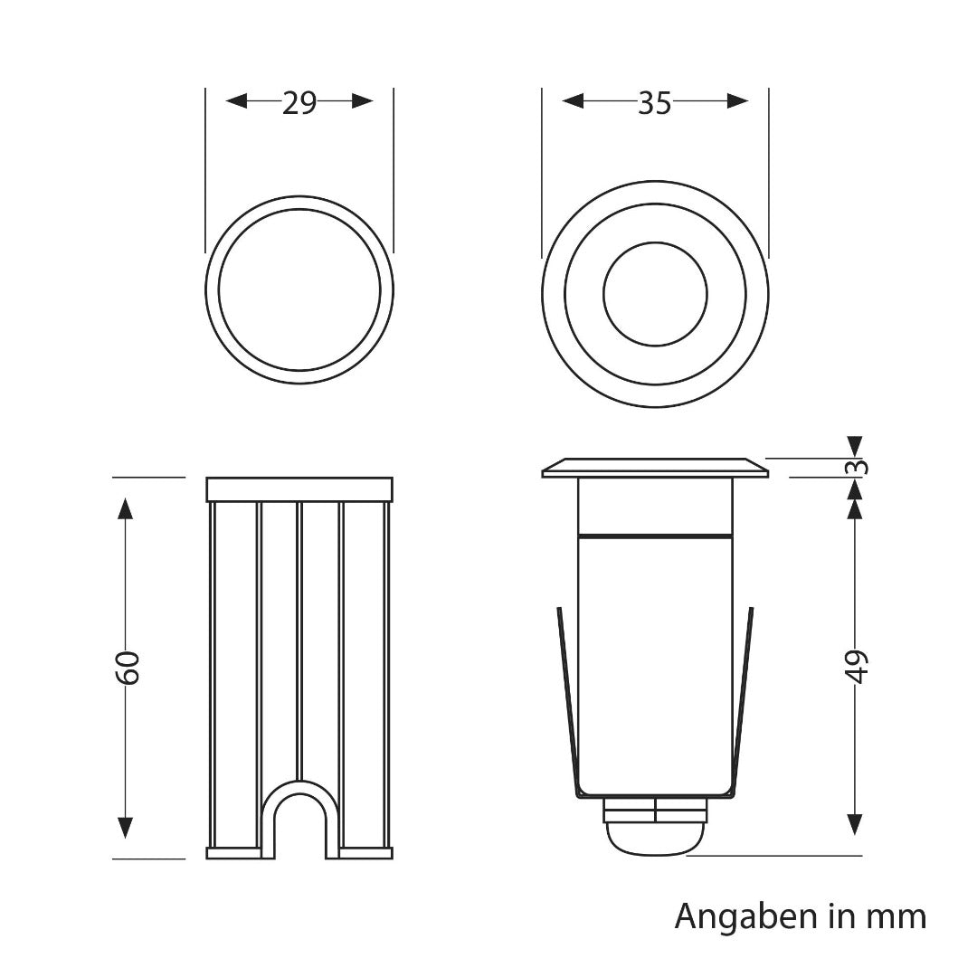 LED recessed patio lighting - 35mm - 0.6 Watt - 2800K - Stainless steel