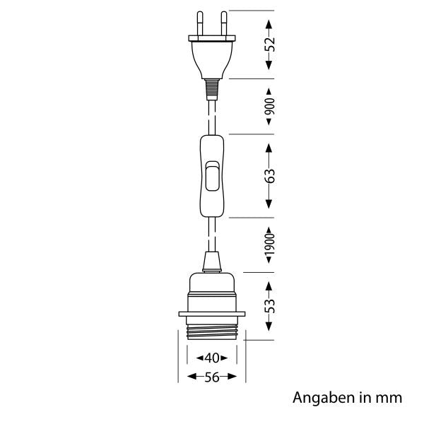 E27 hanglamp - 3 meter - Met schakelaar - Touw