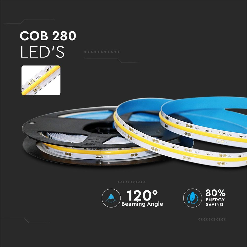 5 meters warm white LED strip - 280 LEDs - 24 Volt - 50 watt - COB