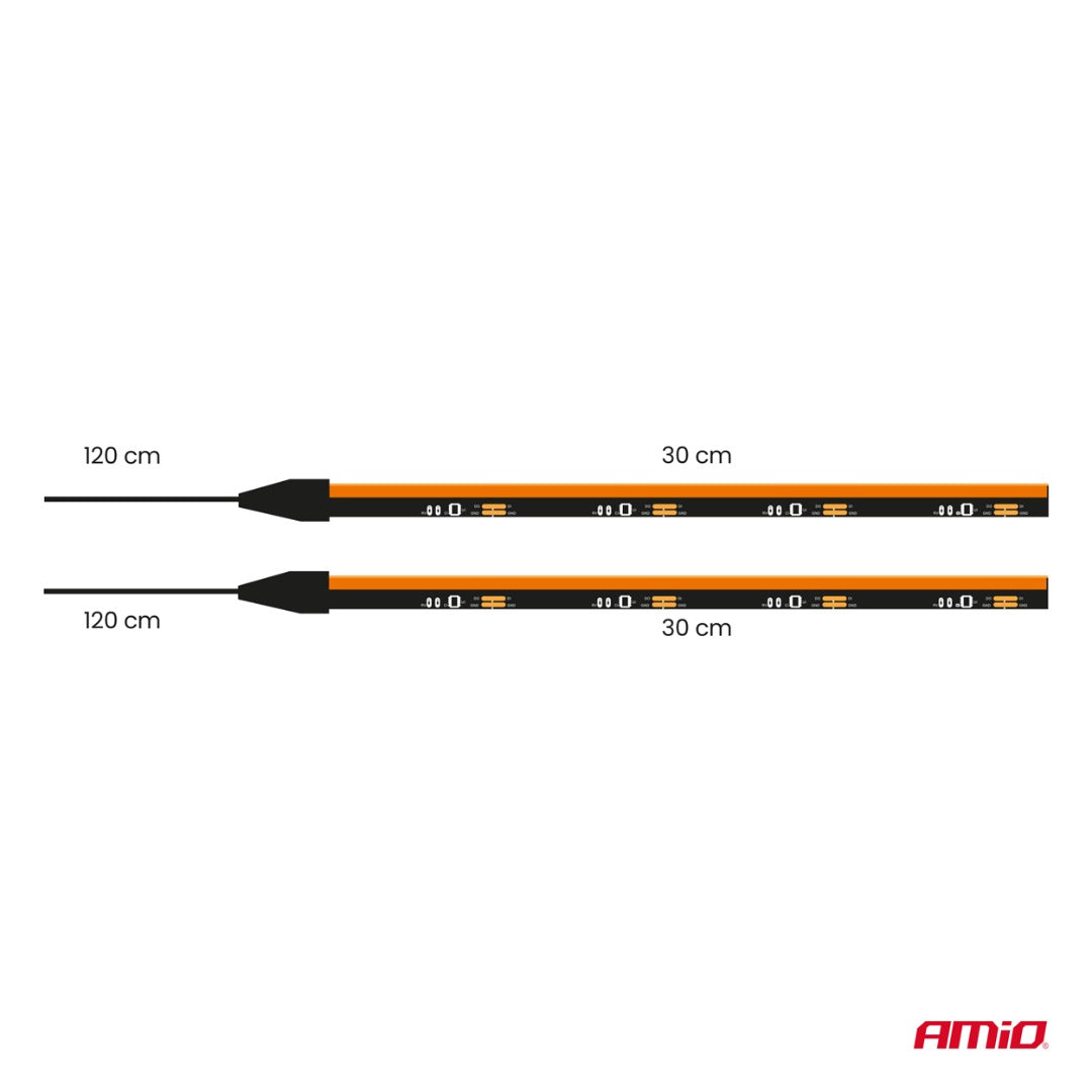 Bandes latérales LED COB flexibles - 12 V - Lumière orange - Éclairage intérieur de voiture
