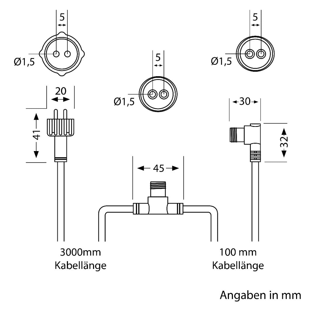 Garden lamp main cable - 3.1 meters - 2 connections - NEMO system