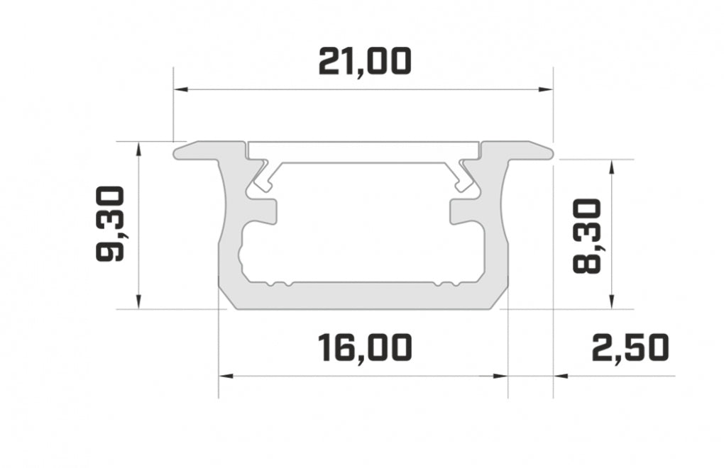 Profilé LED 2 mètres - Encastré 9,3 mm DESIGN B - BLANC