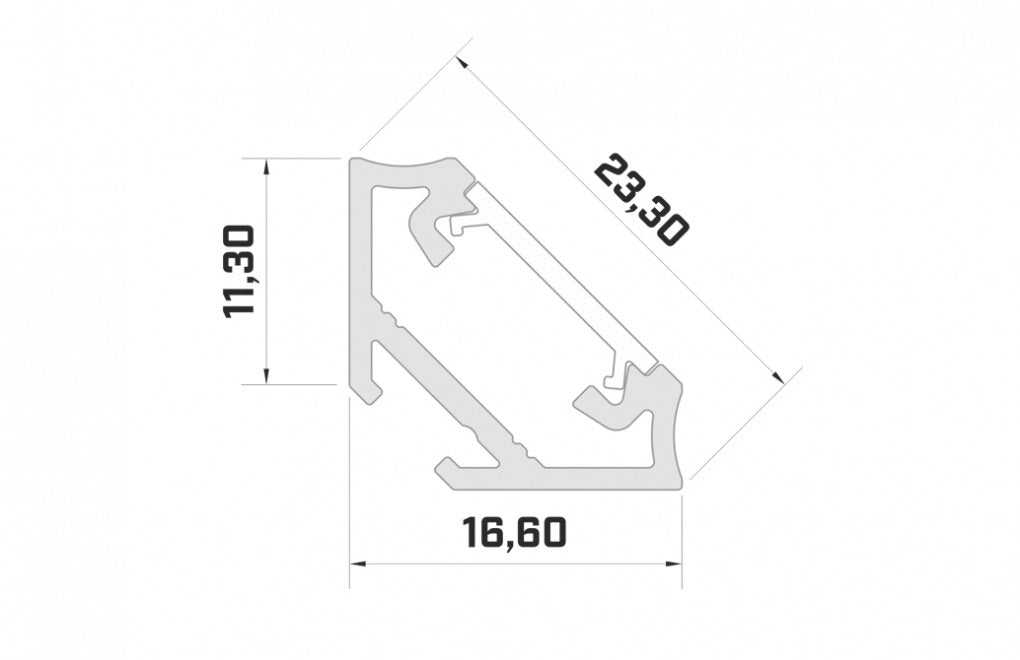LED Profile 3 meters - 23mm CORNER DESIGN C - BLACK