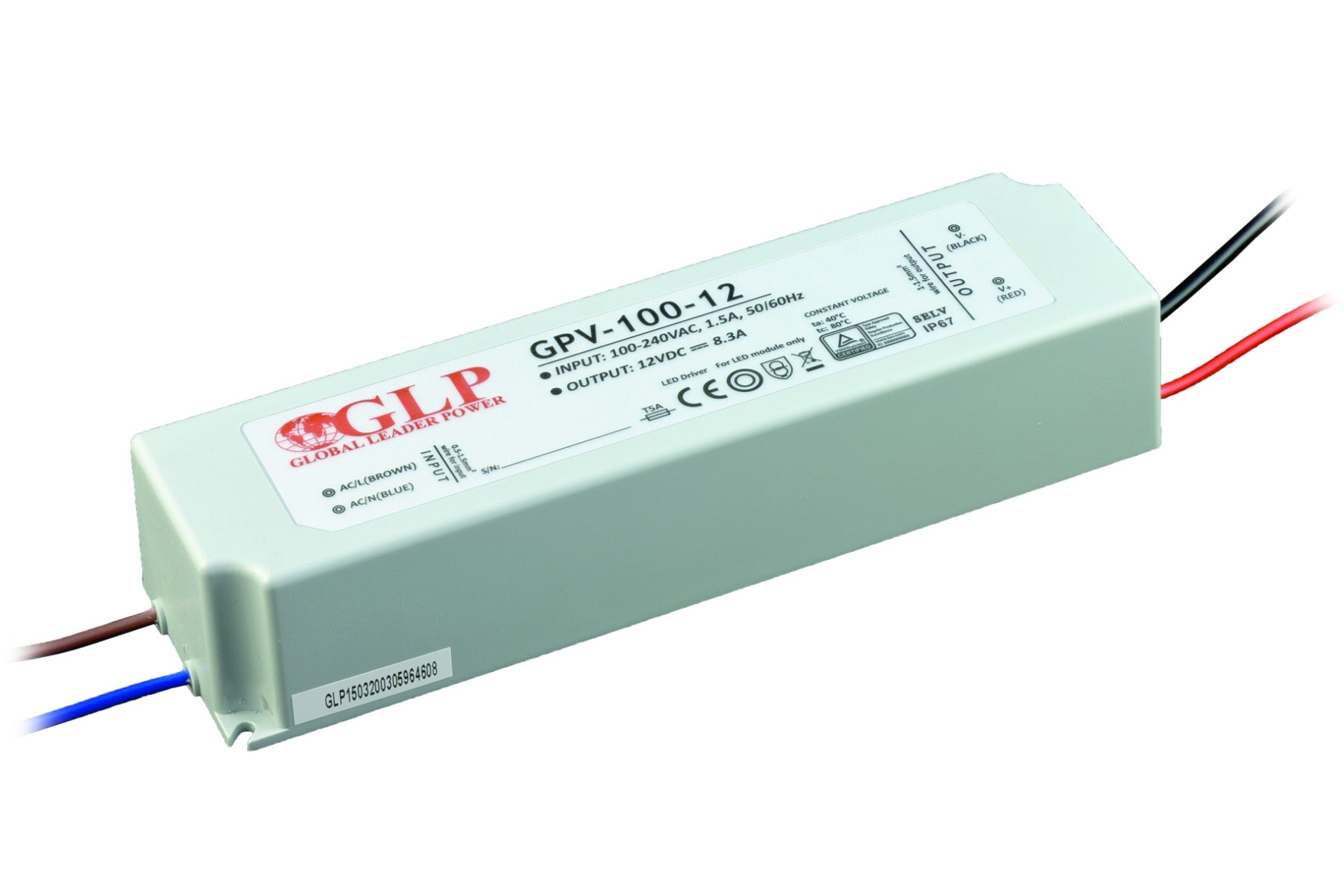 LED voeding - 12V. 8.33A - 100W - IP67 - WATERPROOF