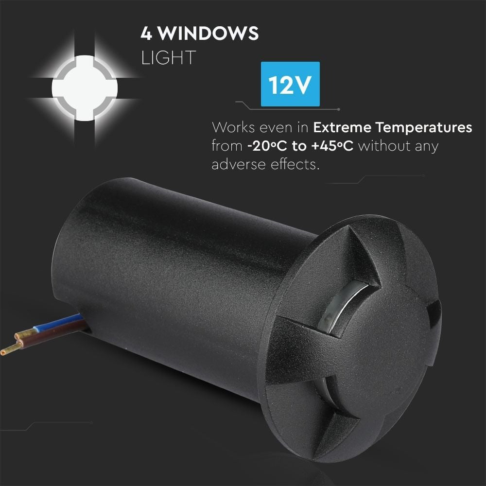 Spot au sol 4 faces - version noire - éclairage de jardin 12 volts - blanc chaud - IP67