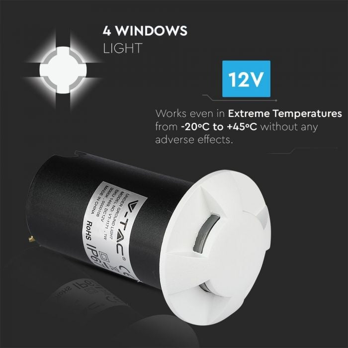 Spot au sol 4 faces - version blanche - éclairage de jardin 12 volts - blanc froid - IP67
