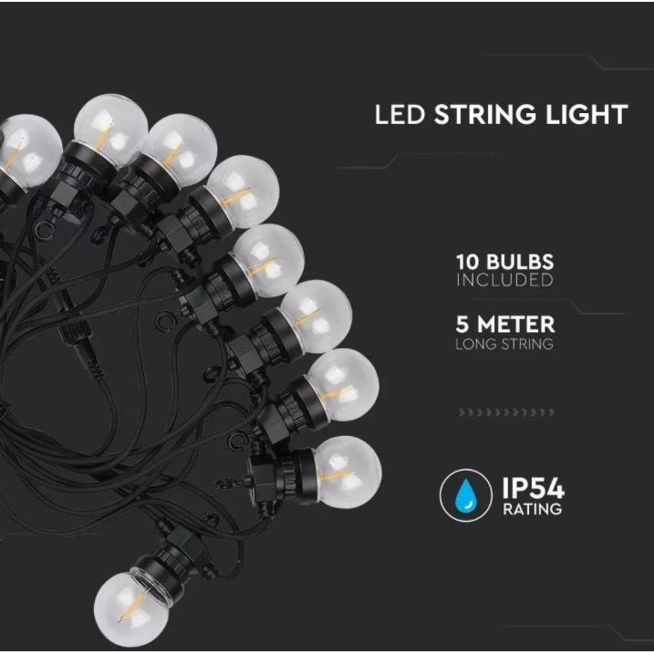Led party lichtsnoer - 5 meter - 10 filament lampen - 24V