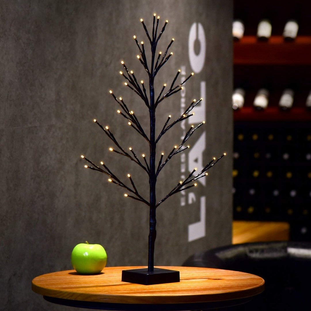 Sapin de Noël avec LED - 60 cm - 51 LED - Blanc chaud - Noir
